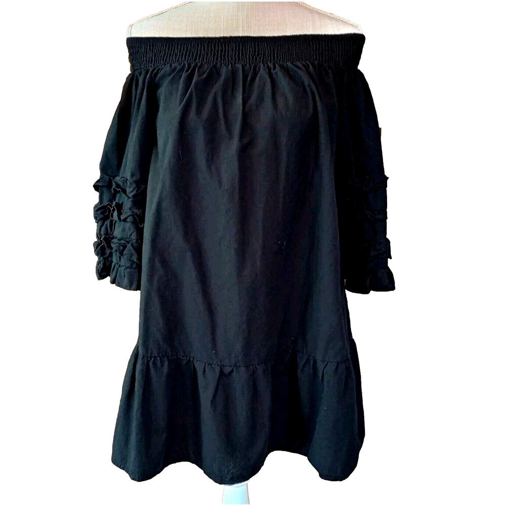 Zanzea Collection Off Shoulder Dress Medium Black Bell 3/4 Ruffle Sleeve Boho